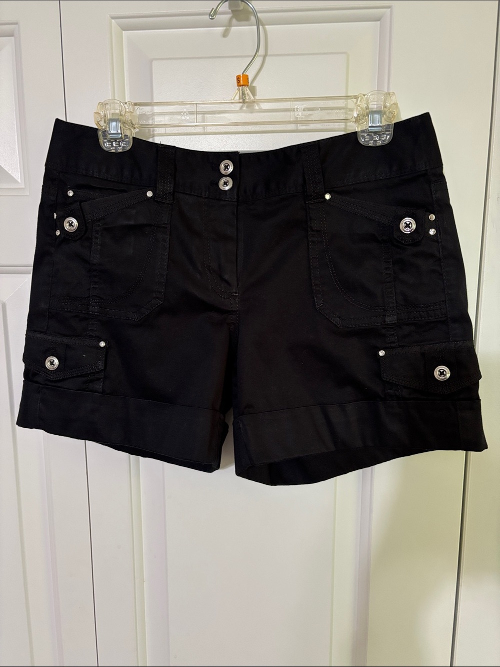 White House Black Market Black Cargo Shorts with Button Pocket Details